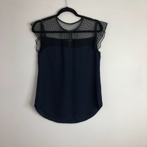 J. Crew Tops - J. Crew blue black short sleeve sheer top size 2